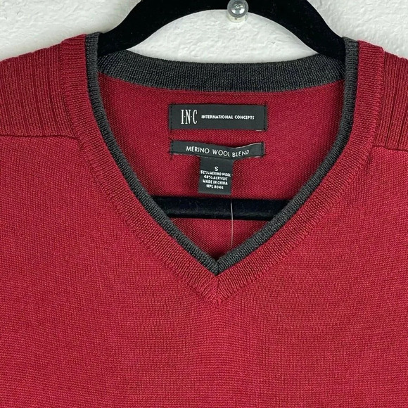 INC International Concepts Sweater Men's Sz S Pullover V-Neck Merino Wool Red - Picture 8 of 8